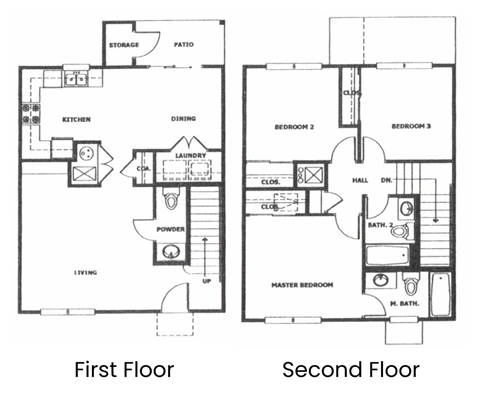 Floor plan for 3 beds, 2.5 baths, 1190 sqft